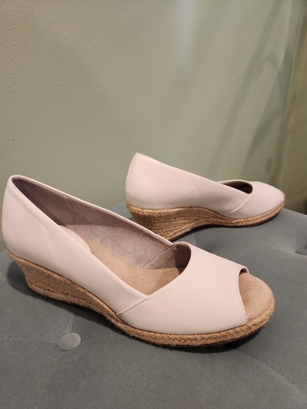 White Easy Street Peep-Toe Espadrille Wedge Heels